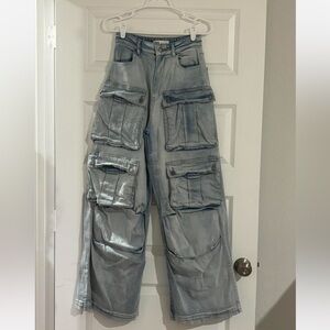 Zara mid rise light wash baggy cargo jeans
